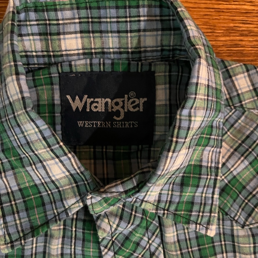 Wrangler Blue and Green Plaid Casual Shirt